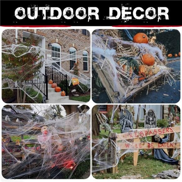 1400 sqft Halloween Spider Web Decorations with 150 Extra Fake Spiders - Picture 6 of 7